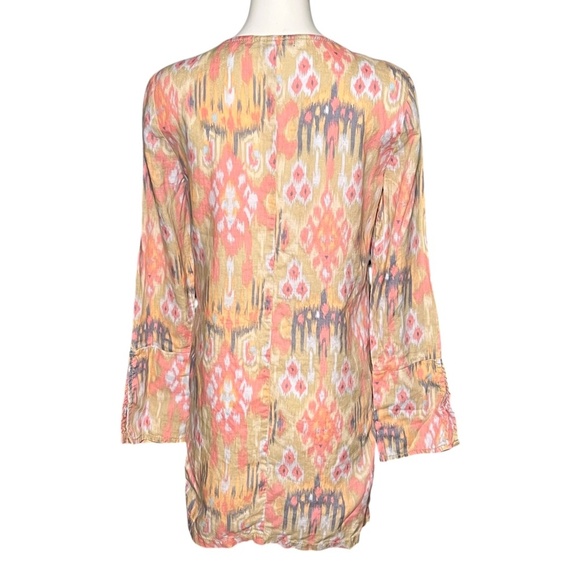 Marrakech Linen Tunic Dress Lace Up Pink Beige Beach Cover Up Pockets Size M - Picture 3 of 7
